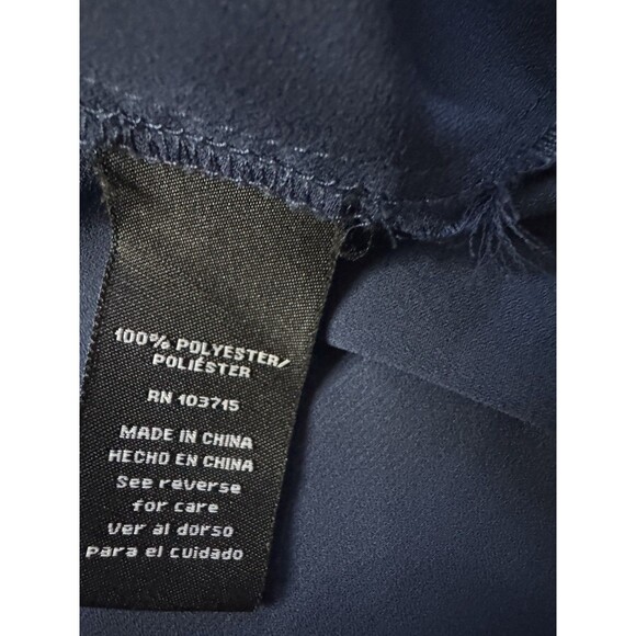 Zac & Rachel Woman Petite Size PM Navy Blue Pearl Embellished Long Sleeve Blouse - Picture 9 of 9